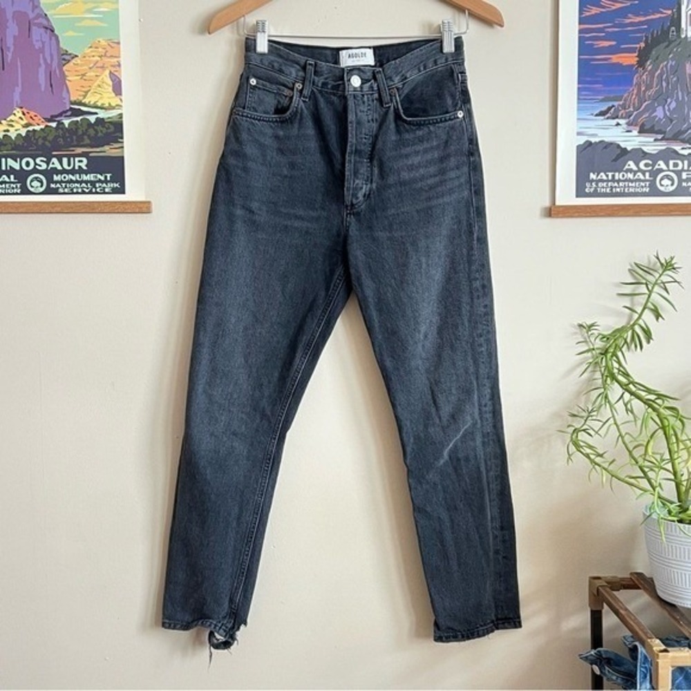 AGOLDE Riley High Rise Straight Crop Jeans Washed Blackโ 100% Cotton Size 24